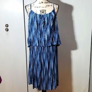 Faded Glory- White & Blue Striped Flowy Midi Dress Slimming! Sz.2X